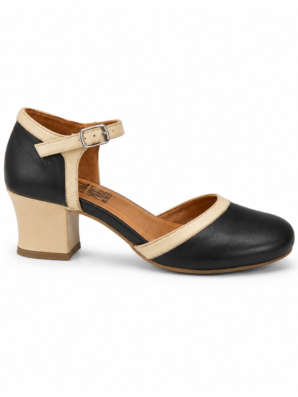 Miz Mooz Two-Tone Mary Jane Block Heel - Black & Cream